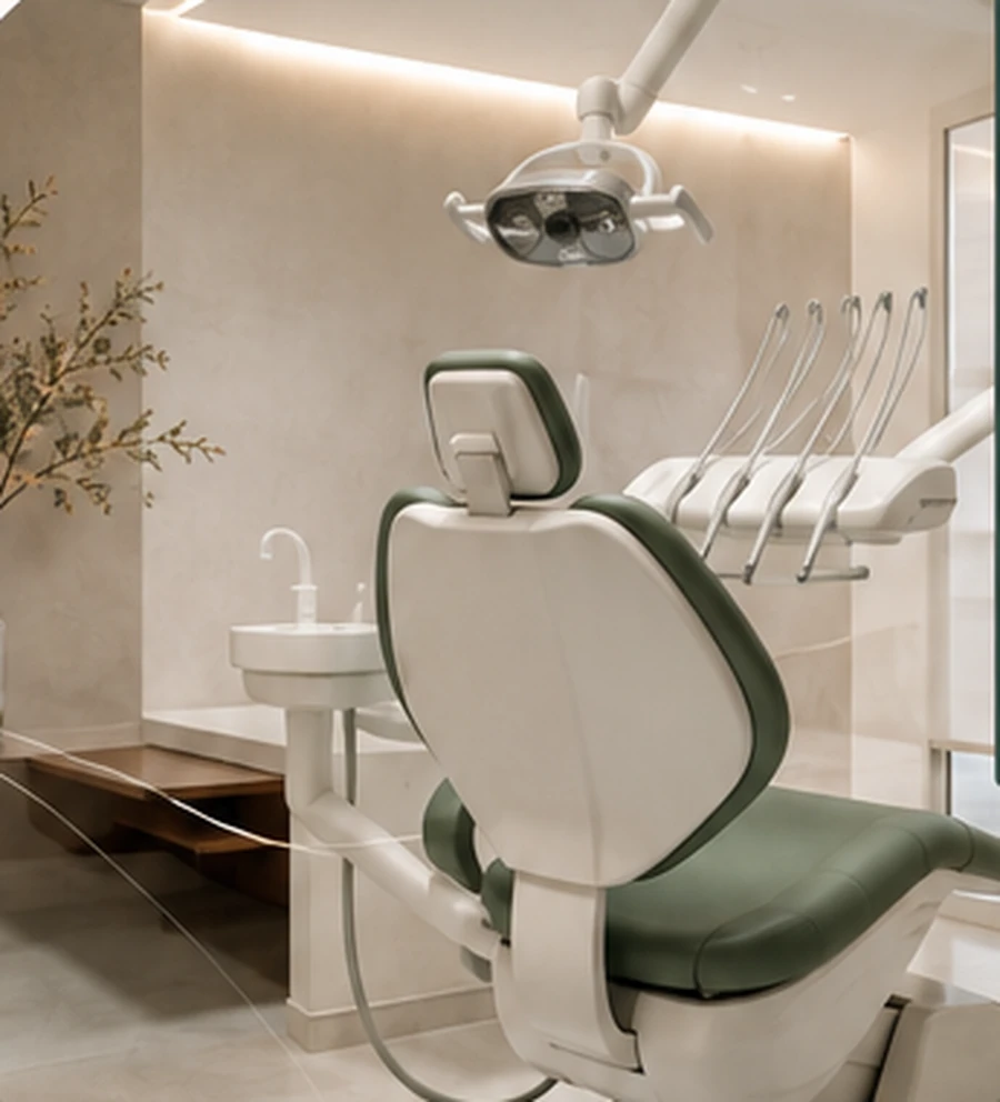 Consulta dental contemporánea en tonos neutros y verde